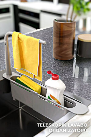 Teleskopik Lavabo Organizatörü, Ayarlanabilir Mutfak ve Banyo Lavabo Organizatörü 23x40cm