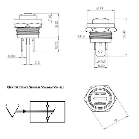 Minik Metal Buton Terminalli - Siyah Renk