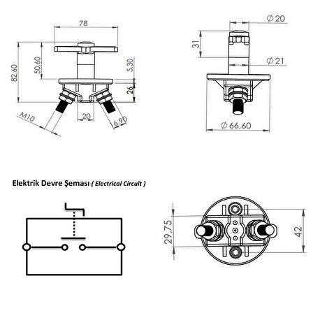 Çevirmeli Metal Akü Devre Kesici Şalter - 12V 24V 200A