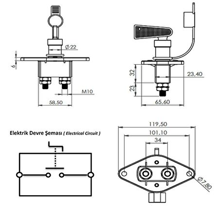 Akü Devre Kesici Şalter - 12V 24V 200A