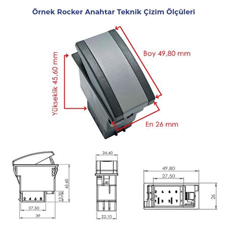 OTOKAR M2010 Minibüs Arka Sis Lambası Anahtar Düğme Rocker Switch 6 Pin (On-M.On) - Ampullü 12V