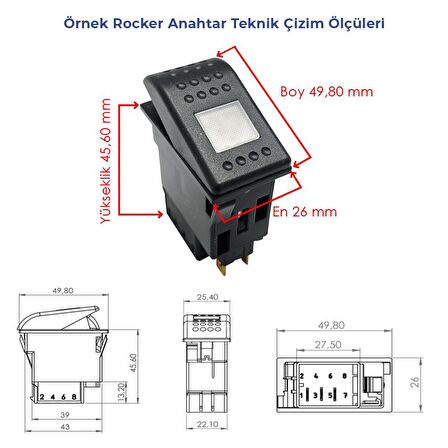 Universal Silecek Düğmesi Anahtarı 4 Pin Rocker Switch Buton - Ampullü 12V