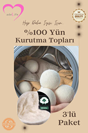 % 100 Yün Çamaşı Kurutma Topları (3'lü Paket)