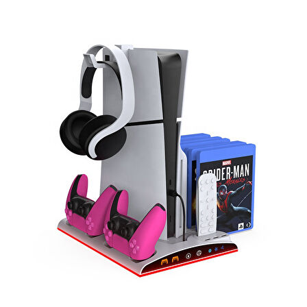 Ps5 Fanlı Şarj Standı- Rgb Işıklı + Soğutma+Kulaklık Tutucu