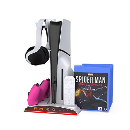 Ps5 Fanlı Şarj Standı- Rgb Işıklı + Soğutma+Kulaklık Tutucu
