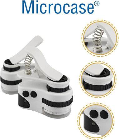 Microcase 60X Mini Cep Telefonu için Mandallı Mikroskop UV Ledli Büyüteç - AL4727
