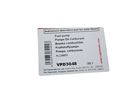 John Deere Vapormatic Elektrikli Yakıt Pompası VPD3048 AL78405