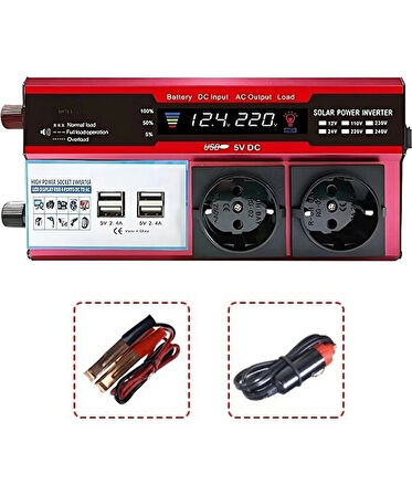 adeLife® 12v 2000w Modifiye Sinüs İnverter Araç Ve Güneş Enerjisi Uyumlu, Çift Usb, Çift Priz Ve Çakmaklık Epilons