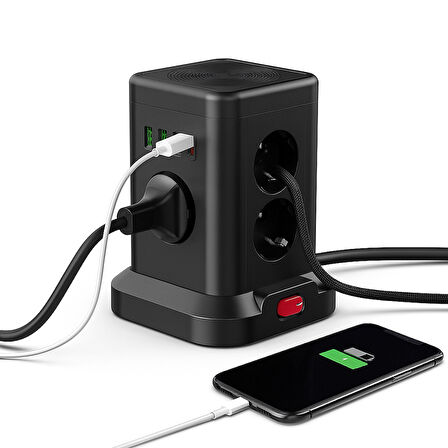 USB li Masaüstü Akım Korumalı Grup Priz 7 Priz Girişli Wifi Şarj İstasyonlu 