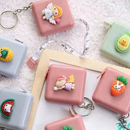  Sevimli Yumuşak Stickerli 150 cm Uzunluğunda Pratik Taşınabilir Çanta Boy Anahtarlıklı Mezura