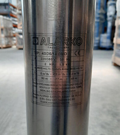 Alarko 4Sdm6 14 2Hp 4'' Derin Kuyu Dalgıç Motor Ve Pompa