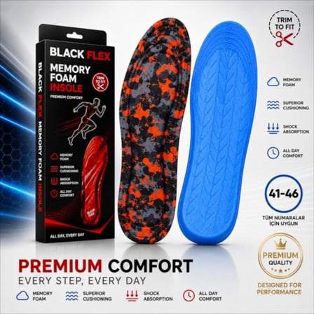 PERFECT FİT ARK DESTEKLİ GRİ ARMY ERKEK MEMORY FOAM DARBE EMİCİ HAFIZALI İÇ TABANLIK 41-46 NUMARAYA GÖRE KOLAY KESİLEBİLİR