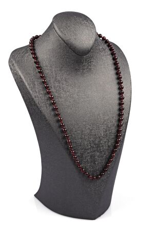 Granat-Lal Doğal Taş 6 mm Düğümlü Kolye