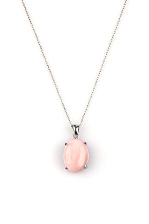 Pembe Kuvars Doğal Taş 925 Ayar Gümüş Kolye