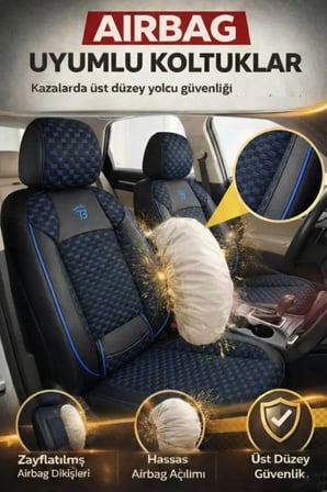 Volkswagen Jetta 2010 ve Sonrası Uyumlu Altay Bel Destekli Tay Tüyü Siyah Mavi Koltuk Kılıfı