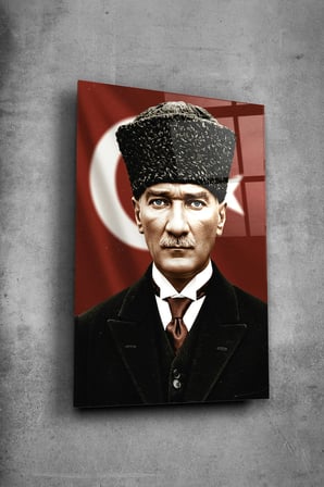 Atatürk Cam Tablo - Portre - Cam Tablo - Duvar Dekoru - Atatürk Portresi - Kaliteli Baskı Ata021