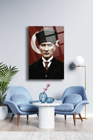 Atatürk Cam Tablo - Portre - Cam Tablo - Duvar Dekoru - Atatürk Portresi - Kaliteli Baskı Ata021