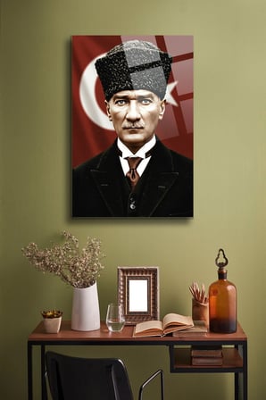 Atatürk Cam Tablo - Portre - Cam Tablo - Duvar Dekoru - Atatürk Portresi - Kaliteli Baskı Ata021