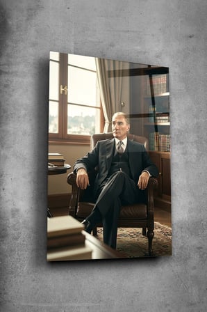 Atatürk Cam Tablo - Portre - Cam Tablo - Duvar Dekoru - Atatürk Portresi - Kaliteli Baskı Ata024