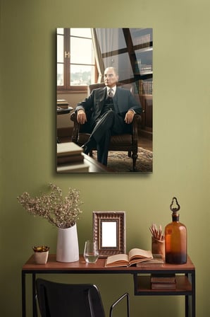 Atatürk Cam Tablo - Portre - Cam Tablo - Duvar Dekoru - Atatürk Portresi - Kaliteli Baskı Ata024
