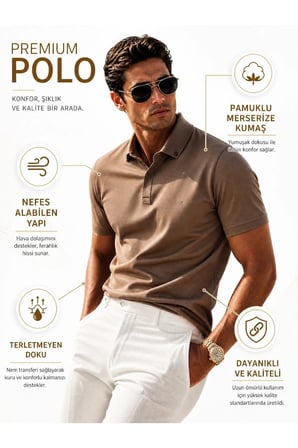 Luxic Core Polo Yaka Kısa Kol Pike Erkek Tişört Kahverengi Regular Kalıp 2XL