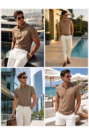 Luxic Core Polo Yaka Kısa Kol Pike Erkek Tişört Kahverengi Regular Kalıp 2XL