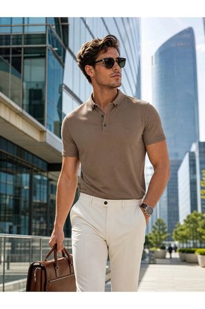 Luxic Core Polo Yaka Kısa Kol Pike Erkek Tişört Kahverengi Regular Kalıp 2XL