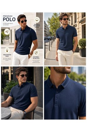 Erkek Premium lacivert Polo Yaka regular Günlük Tişört
