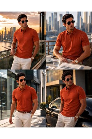Luxic Core Polo Yaka Erkek Tişört Turuncu Regular Fit 2XL