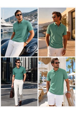 Luxic Core Polo Yaka Erkek Tişört Yeşil Pike Regular Fit Kısa Kol