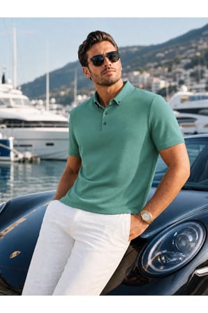 Luxic Core Polo Yaka Erkek Tişört Yeşil Pike Regular Fit Kısa Kol