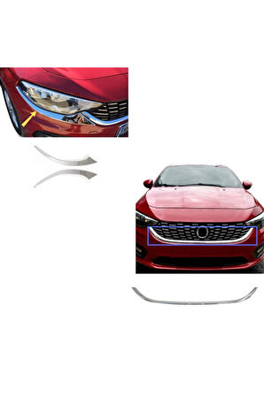 Fiat Egea Krom Far Kaşı 2 Parça + Ön Panjur Alt Çıtası Krom 2015-2019 Paslanmaz Çelik