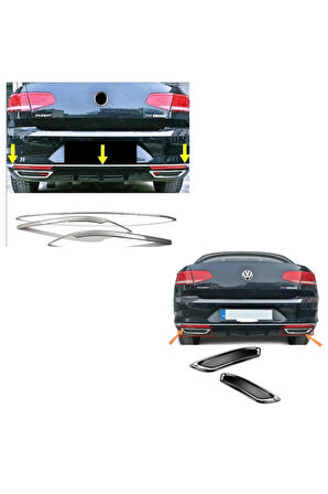 Vw Passat B8 Krom Arka Tampon Alt Çıta + Egzoz Görünümlü Difüzör 2015-2019 Paslanmaz Çelik