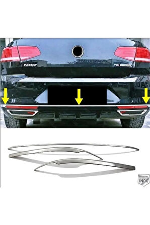 Vw Passat B8 Krom Arka Tampon Alt Çıta + Egzoz Görünümlü Difüzör 2015-2019 Paslanmaz Çelik