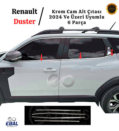 Renault Duster 2024 Ve Üzeri Model İçin Krom Cam Alt Çıtası 6 Parça Paslanmaz Çelik
