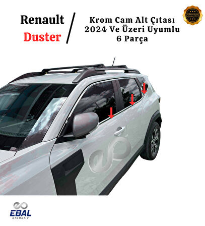 Renault Duster 2024 Ve Üzeri Model İçin Krom Cam Alt Çıtası 6 Parça Paslanmaz Çelik