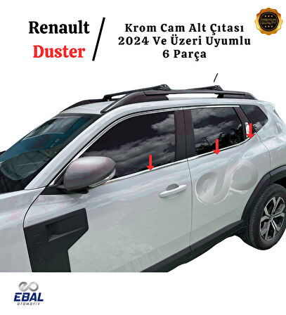 Renault Duster 2024 Ve Üzeri Model İçin Krom Cam Alt Çıtası 6 Parça Paslanmaz Çelik