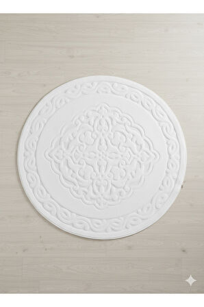 Yuvarlak Pamuk Banyo Paspası Halısı Beyaz 120x120 cm – %100 Pamuk, Yumuşak ve Dekoratif