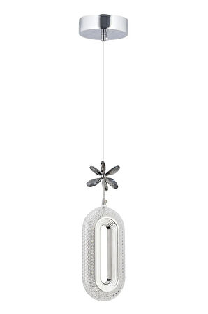 Led Alfa Tekli Gümüş 3 Renk Ledli Kristal Taşlı Modern Led Avize