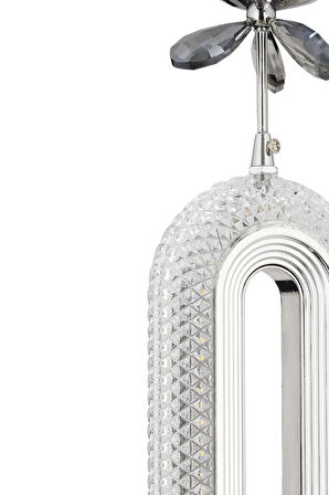 Led Alfa Tekli Gümüş 3 Renk Ledli Kristal Taşlı Modern Led Avize