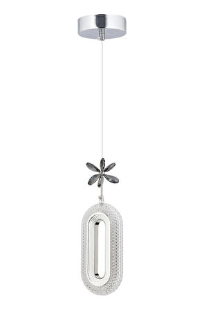 Led Alfa Tekli Gümüş 3 Renk Ledli Kristal Taşlı Modern Led Avize