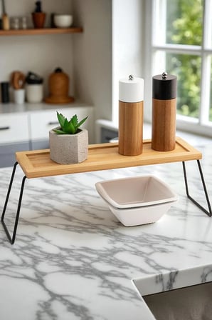 Bambora Metal Ayaklı Bambu Tezgâh Üstü Düzenleyici Raf/Sunumluk/ Organizer 36x12x15 cm
