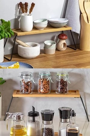 Bambora Metal Ayaklı Bambu Tezgâh Üstü Düzenleyici Raf/Sunumluk/ Organizer 36x12x15 cm