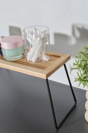 Bambora Metal Ayaklı Bambu Tezgâh Üstü Düzenleyici Raf/Sunumluk/ Organizer 36x12x15 cm