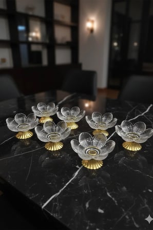 Lotessa Gold Ayaklı Cam Lotus Sunumluk 6’lı Set-Şekerlik Lokumluk Kahve Yanı İkramlık