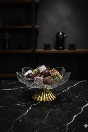 Lotessa Gold Ayaklı Cam Lotus Sunumluk 6’lı Set-Şekerlik Lokumluk Kahve Yanı İkramlık
