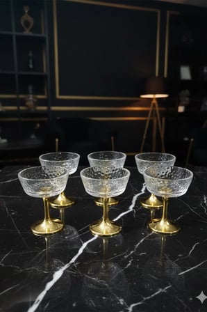 Aurella Gold Ayaklı Cam Sunumluk 6’lı Set-Şekerlik Lokumluk Kahve Yanı İkramlık