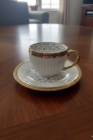 Florena Altın Yaldızlı Kabartmalı Porselen Türk Kahvesi Fincan Takımı 6’lı 90 cc-Pembe/Mavi