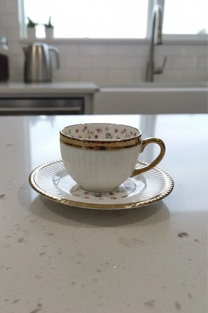 Florena Altın Yaldızlı Kabartmalı Porselen Türk Kahvesi Fincan Takımı 6’lı 90 cc-Pembe/Mor