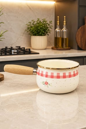 Rosalia Emaye Yumurta Tavası Sosluk ve Sütlük 1,3 Litre Isıya Dayanıklı 15 cm